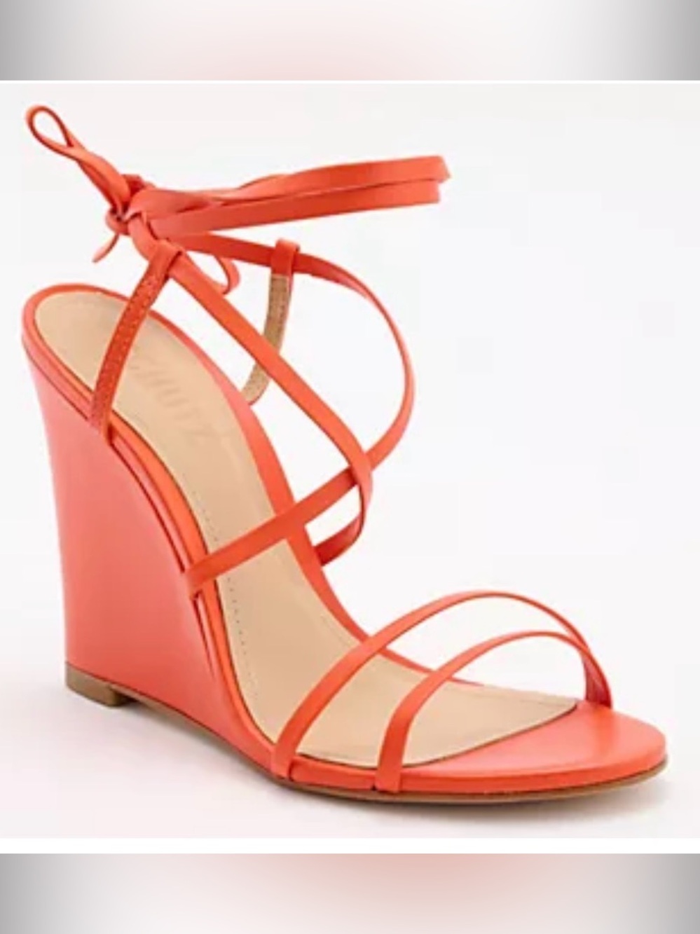 Deonne Leather Ankle-tie Wedge Sandals In Flame Orange W7.5 NWT